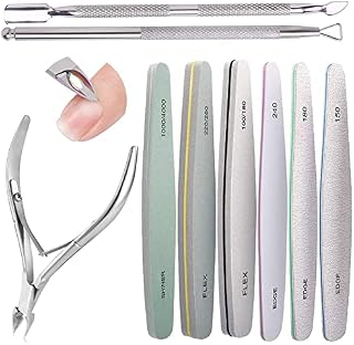 Nail Files, 6 Pcs Professional Nail File and Buffer Double Sided Emery Boards, Cuticle Nippers and Cuticle Pusher Manicure Tools Set for Gel Nail Art Fingernails Toenails (8")