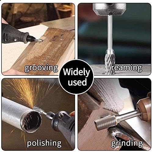 Carbide Rotary Burr Set, 10 pcs Double Cut Tungsten Steel Dremel Rotary Tool Bits with 3mm (1/8 inch) Shank, Die Grinder Bits for DIY Woodworking Carving, Drilling, Engraving, Metal Polishing
