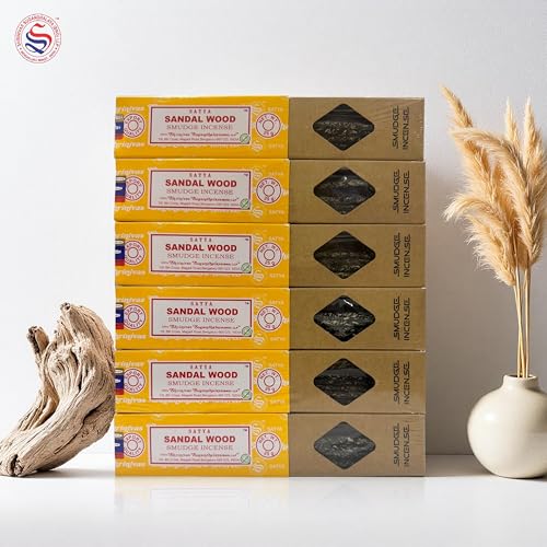 Image of Satya Smudge Incense Stick - Hand-Rolled Indian Masala Incense for Meditation, Yoga & Spiritual Cleansing Pack of 6 (Smudge Sandalwood)