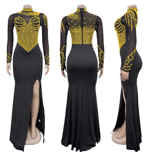 Image of PORRCEY Women's Sexy Elegant Rhinestone Bodycon Dress Hot Drilling Clubwear