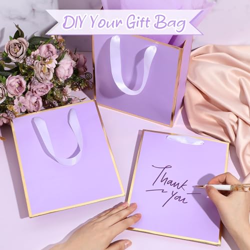 Image of Yeaqee 24 Pack Metallic Paper Gift Bag with Tissue, Light Purple, Gold | with Satin Ribbon Handle and Tissue, 9x7x3.1 Inch, Suit Business, Birthday, Christmas, Thank You Return Gifts Bags