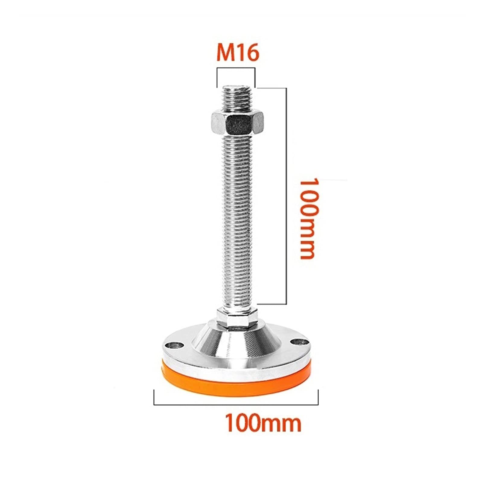 Regulowane nóżki do mebli, Stopki poziomujące Podstawa 100 mm ze stali węglowej, guma, pomarańczowa, opakowanie 4 różnych rozmiarów(D100X12X100)