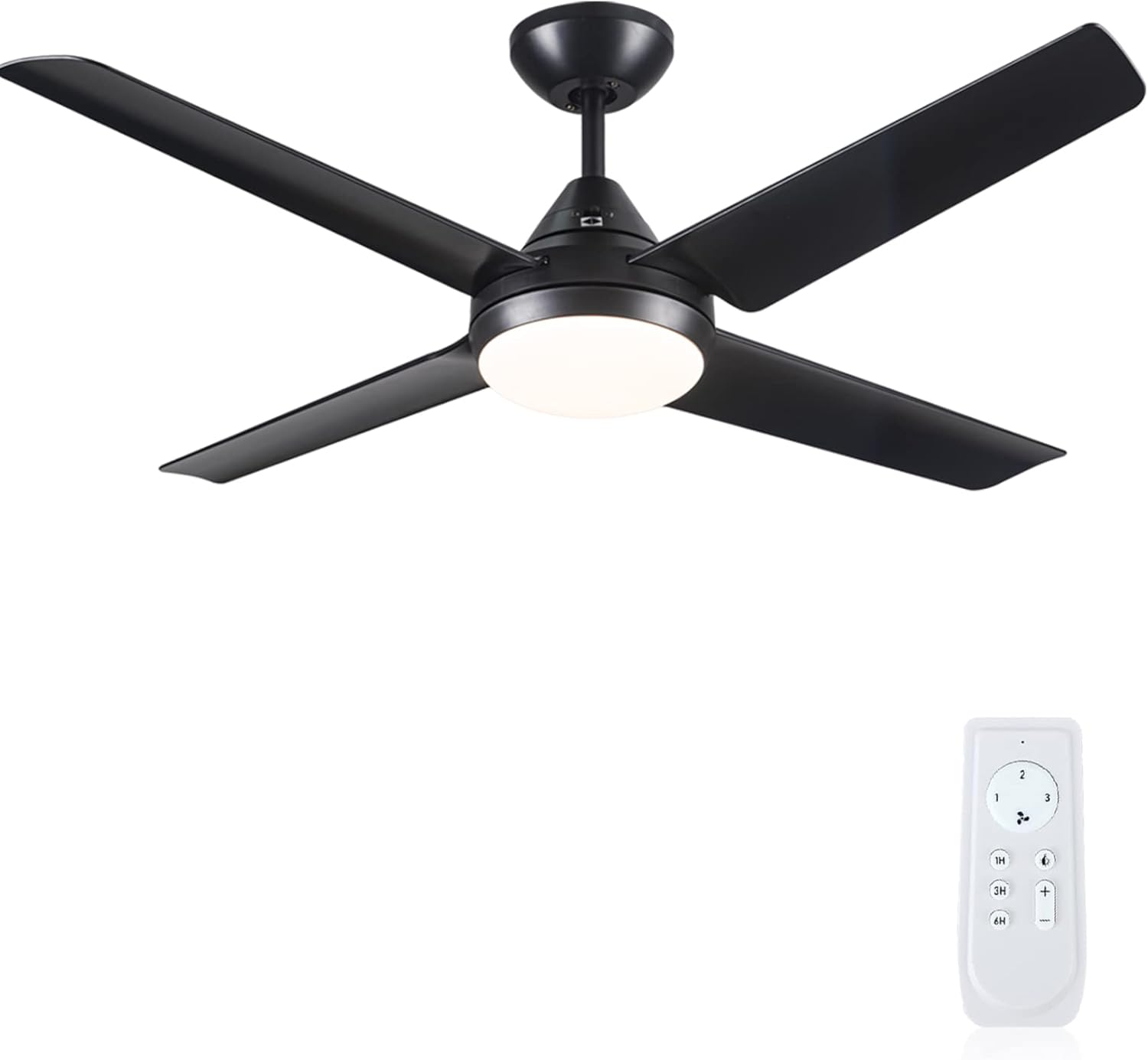 Newday Black Ceiling Fan with Light,48 inch Ceiling Fan with Lamps and Remote Control,24W LED