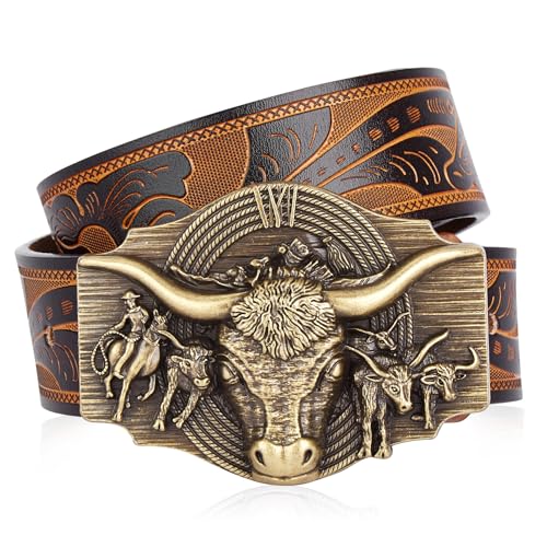 Western Leather Belt for Men Women Cowboy Cowgirl Mens Buckle Belt for Jeans, Country Belt, Ideal Men's Gifts
