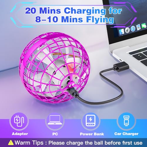 PKBOSS Fliegender Ball Magic Flying Orb Ball,Hand Controlled Hover Schwebender mit LED Licht Flying Spinner Mini Drohne Für Kinder Hover Toy Geschenke für Jungen Mädchen 6-12 Jahre