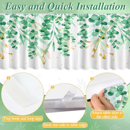 Image of 14FT Ruffle Eucalyptus Table Skirt Sage Green Teacher Desk Skirt for Classroom Decor Rectangle Table Cloth for Back to School Decorations Baby Shower Party Supplies Home Office Dorm Bookcase Cabinet