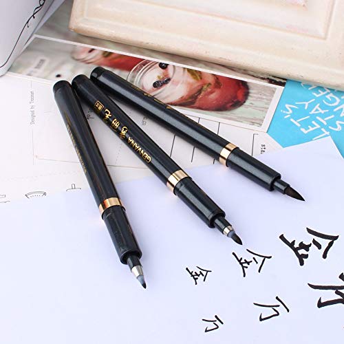 Delaman Calligraphy Pen 3Pcs Chinese Japanese Calligraphy Shodo Brush Ink Pen Writing Drawing Craft Portable Pocket #TOP3