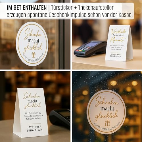 Eummel 40 Blanko Gutscheine zu Weihnachten zum selber Ausfüllen für alle Geschäfte | Inklusiv Aufsteller und Aufkleber | Premium Druck | Gutscheinkarten Geschenkgutscheine