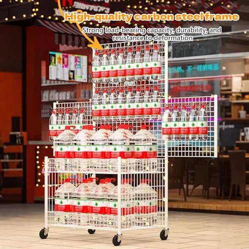 Foldable Metal Market Stall Cart with Wheels & Gridwall Display for Retail, Craft Fairs, Shop Exhibits - Portable & Versatile Sales Solution