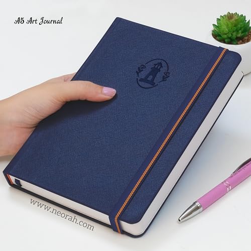 Image of NEORAH - A5 - ART JOURNAL | 200Gsm Dotgrid Notebook |160 Pages(21.0 x 14.8 cm) | Lay Flat |Hard Cover Bullet - Journal|3 Bookmarks |Elastic Closure | Inner BackPocket | Ideal-Junk Journal (DARK BLUE)