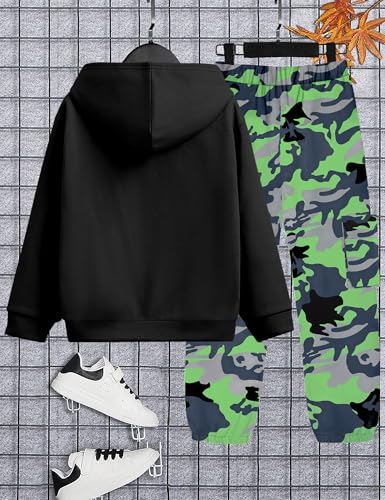 Image of KANGKANG Boys Clothes Two Piece Long Sleeve Hooded Sweatshirt Top Camouflage Sweatpants Fall Outfits Winter Clothes Set 6-16Y