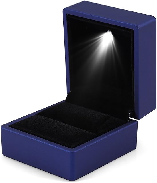 Stylish LED Light-Up Ring Box Storage Case Holder blue