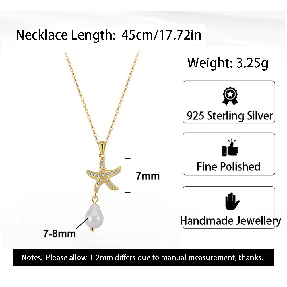 Delicado collar con colgante de estrella de mar de oro, océano para mujer, perlas chapadas en 14 quilates, joyería bohemia hecha a mano para playa de verano