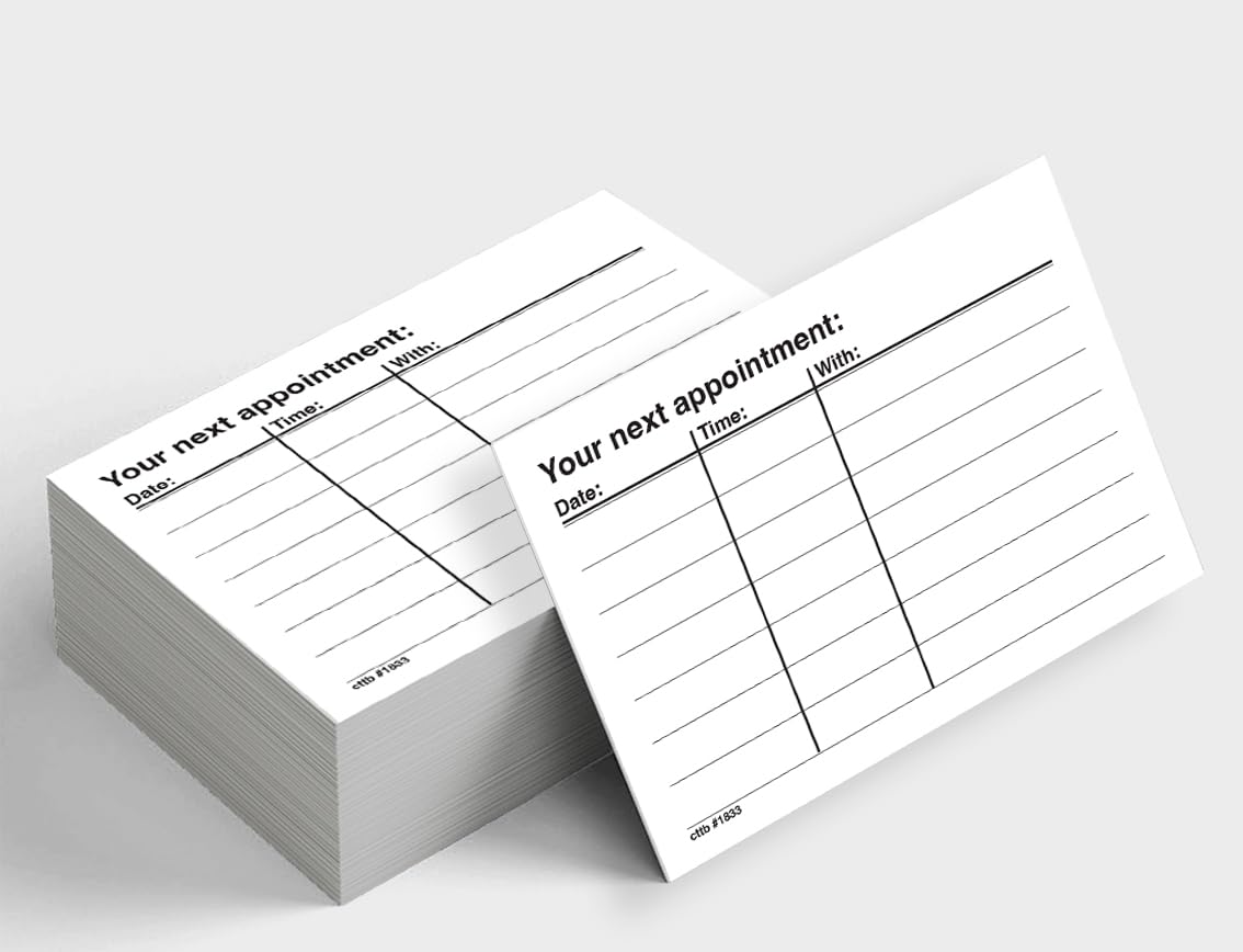 Professional Appointment Reminder Cards, Pack of 200, White, 300gsm Card Stock #1834, Black & White, Standard Appointment Card Size