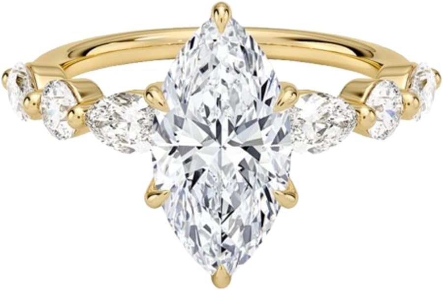 Moissanite Engagement Ring for Women 1–5 CT Marquise Cut Colorless VVS1/2 Versailles Halo Moissanite Rings 925 Sterling Silver or 10K 14K 18K Solid Gold Christmas Gifts for Women