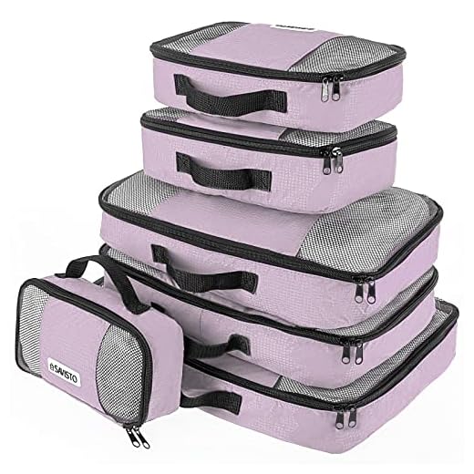 Savisto Cubetti da imballaggio, piccoli, medi, grandi, XL (set da 6 pezzi), 7 colori (1 x XL, 2 x L, 2 x M, 1 x S, lavanda pastello)
