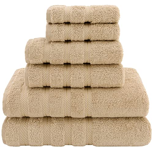 American Soft Linen Towel Set, 2 Bath Towels 2 Hand Towels 2 Washcloths Super Soft and Absorbent 100% Turkish Cotton Towels for Bathroom and Kitchen Shower Towel Sand Taupe