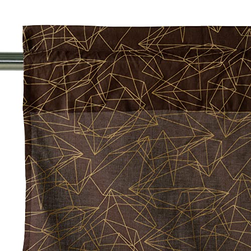 Image of Ravaiyaa - Attitude is everything Hand Printed Half Window Kitchen Curtain 100% Cotton Short Drapery Valance Curtain 40 inch X 18 inch Inch (Chocolate Geometric)