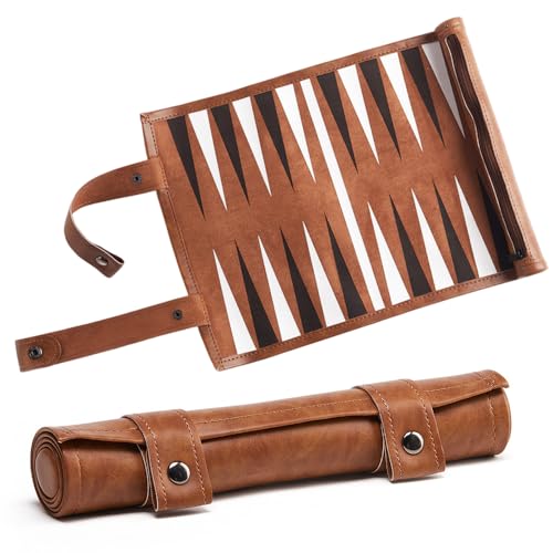 Pengrity Travel Backgammon Set Portable Backgammon Board Game Roll Up backgammon Travel Set Leather Tactical Board Game Ideas for Kids Adults Family Party