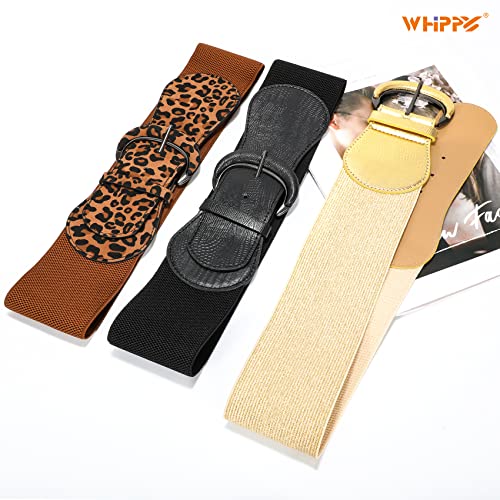 Image of WHIPPY 3 Pack 4 Pack Women Wide Elastic Waist Belt Vintage Stretchy Belt Waistband for Ladies Dresses