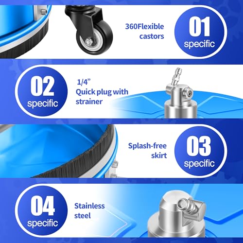 Image of LidoDola 16'' Pressure Washer Surface Cleaner with 4 Wheels - Stainless Steel Surface Cleaner for Pressure Washer Attachment for Concrete, Driveway, Patio, Sidewalk, Deck and Driveways (16 INCH Blue)