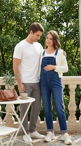 Image of PACBREEZE Women's Maternity Shorts Jean Overalls for Women Stretchy Denim Bib Jumpsuits Summer Pregnancy Shorts