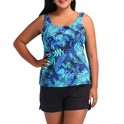 Zweiteiliger Badeanzug für Damen, Übergröße, Badeanzüge für Frauen, Bauchkontrolle, bedruckte Badebekleidung mit Shorts - - 116 Cover