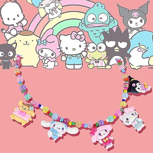 Roffatide Anime Cinnamoroll Womens Beaded Necklace mit Kuromi Pendant Vibrant Color Melody Kawaii Lolita Style Choker Halskette Zubehör Charm Schmuck für BFF Freundschaft Geschenke