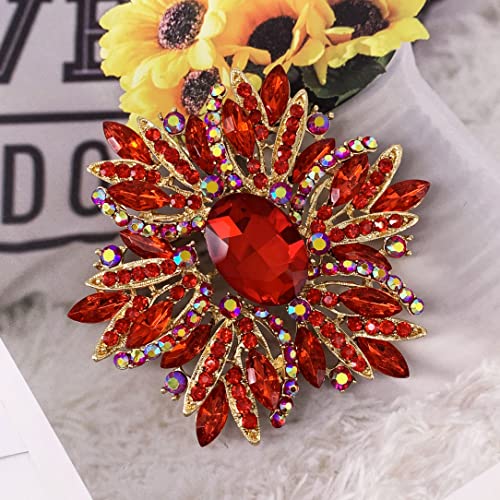 Image of SELOVO 3.5 inch Huge Big Large Brooch Pendant Scarf Hats Decoration Blue Flower Pin Gold Tone