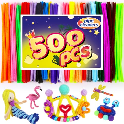 Image of Pipe Cleaners, Pipe Cleaners Craft, Arts and Crafts, Crafts, Craft Supplies, Art Supplies (500 Multi-Colored Chenille Pipe Cleaners)