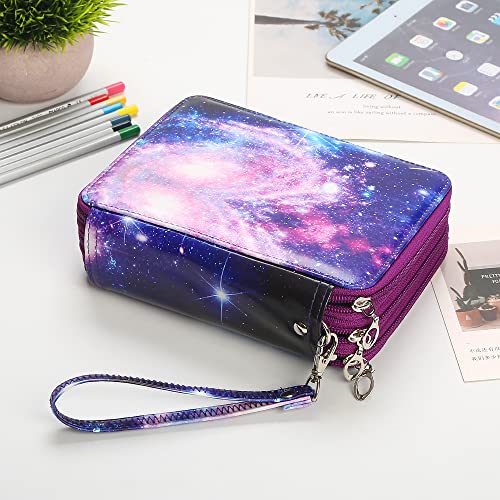 Image of 72 Slots Pencil Case Organizer w /Removal Handle Strap | 3-Layer Zipped Pencils Box Large for Colored Pencils Watercolor Pencils for Office and Travel for Artist
