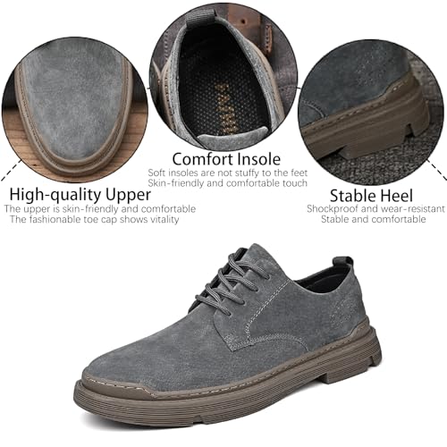 Men's Suede Lace Up Platform Oxfords Casual Comfortable Round Toe Anti-Slip Block Heel Dress Shoes Daily Business Work Office Derbys3