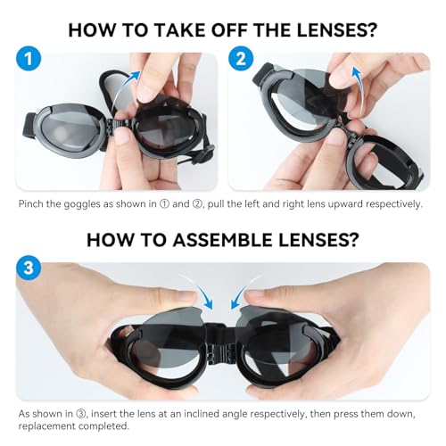lesypet Dog Goggles Medium Breed, Dog Sunglasses with 2 Detachable Lenses Foldable Glasses for Dog UV Protection Windproof, Black lesypet Dog Goggles Medium Breed, Dog Sunglasses with 2 Detachable Lenses Foldable Glasses for Dog UV Protection Windproof, Black