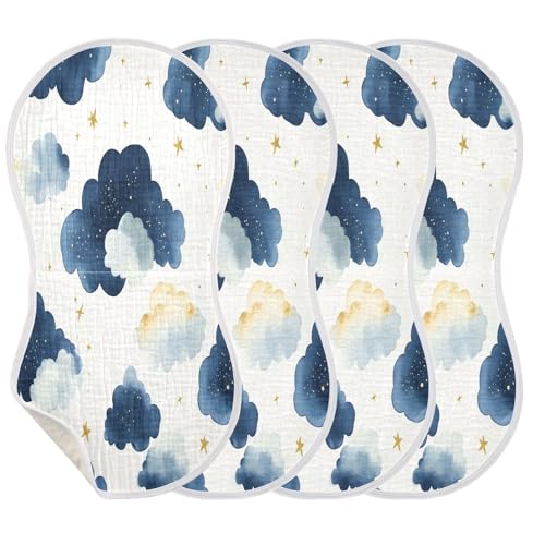 Watercolor Clouds Burp Cloths Cotton Baby Washcloths,Large 22x11in Burping Cloth Absorbent and Soft for Newborn Baby Boys and Girls,2 Pack3