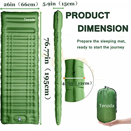 Tenzda 4.7" Ultra-Thick Camping Sleeping Pad,Built-In Foot Pump With Pillow Camping Air Mattress, Fast Inflating Inflatable Sleeping Mat, Ultralight Camping Pad For Backpacking,Hiking,Tent,Traveling #TOP4