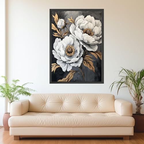 Toile de pivoines blanches pour illuminer un mur sombre sans cadre - 3
