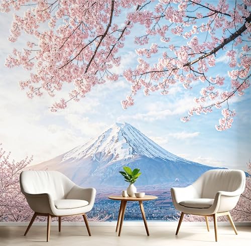 Scenario naturale Carta Da Parati Pittura A Fiori di ciliegio del Monte Fuji Murale Cartas Da Parati Decorazioni, Cartas Da Parati Fotografica 200 x 140 cm, Carta Da Parati In Seta
