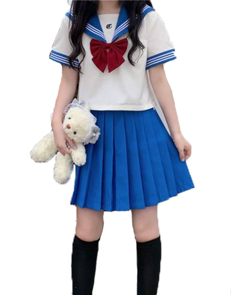 新品　丸子の猫柳　セーラー服　コスプレ　校章　リボン付き　L Amazon.co.jp: [CAWILXHA] 【まるこの猫柳】水色 セーラー服
