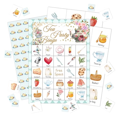Tea Party Bingo Game Cards, Garden Tea Party Decor, Tea Party Favors, Bachelorette Party Activities, Bridal Shower Party Supplies For Adults Friends Family, Holiday Gathering Bingo Cards -13