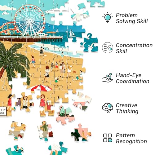 Rompecabezas de 500 piezas para adultos: escena nostálgica de playa y camión de helados, rompecabezas de puzle jigsaw con tema costero, actividad familiar desafiante, ideal como decoración mural o regalo para amantes de los puzles miniatura 4