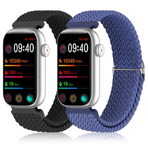 HQzon 2 Pack Stretchy 16mm Braided Nylon Bands Compatible with FITVII HM08/MorePro HM08/Amzhero-Runfit D26/KALINCO Slim Fitness Tracker