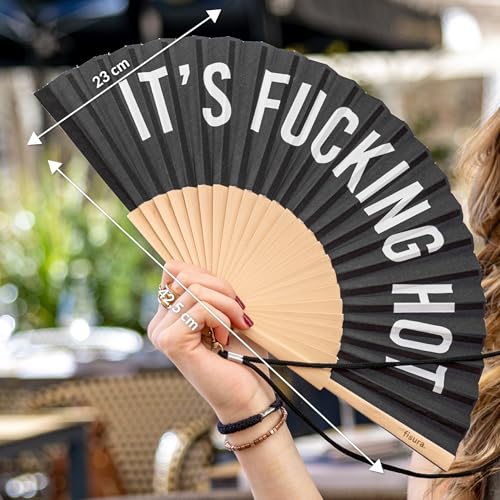 FISURA - Origineller Handfächer mit der Aufschrift f*cking hot. Moderner und lustiger Holzfächer. Schwarzer und weiÃŸer Fächer. MaÃŸe: 42,5 x 23 cm. Holz und Textil.