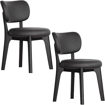 YVYKFZD Dining Chairs Set, Wooden Armless Kitchen Chairs, Dining Room Chair with Curved Back, Upholstered Leather Living Room Chair, for Offices RestaurantBlack,2PCS