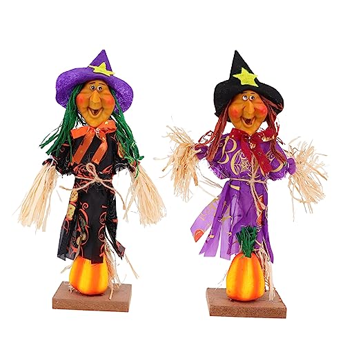 Décorations d'halloween de sorcière 2pcs ornements citrouilles éclairage LED