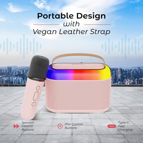 pTron Newly Launched Fusion Joy 20W Bluetooth Speaker with Wireless Karaoke Mic, 6Hrs Playtime, Vivid RGB Lights, Voice Effects, Multi-Play Modes BT5.3/TF Card/USB & Type-C Charging Port (Light Pink) 6