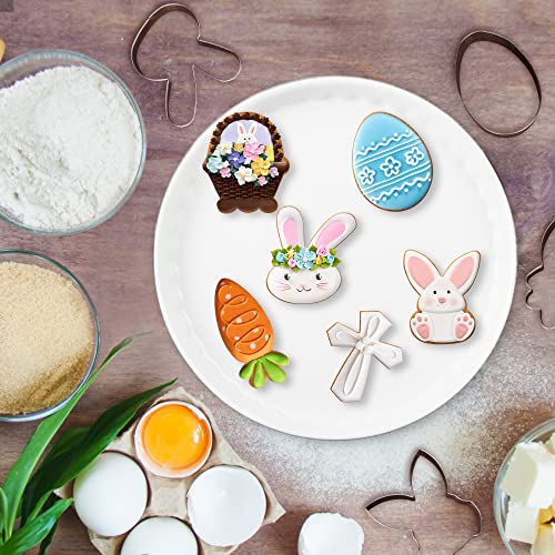 Fusoto Easter Cookie Cutters, 6 Pcs Holiday Cookie Cutters Easter Shapes - Bunny, Egg, Crosses, Flower Basket, Carrot For Cookie Baking #TOP2