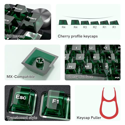 Image of dagaladoo Dark Green Clear Keyboard keycaps,Transparent keycaps 60 75 100 Percent,Crystal Jelly Key Cap Set,Shine Through Key caps.,Cherry Profile Key caps for Mx Switches Mechanical Keyboard