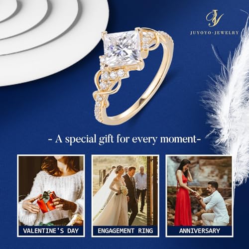 1.4CT Moissanite Engagement Rings for Women, Princess Cut Moissanite Ring Sterling Silver/10K/14K/18K Gold Rings Wedding Bands for Women Promise Rings for Her, Size 3-104