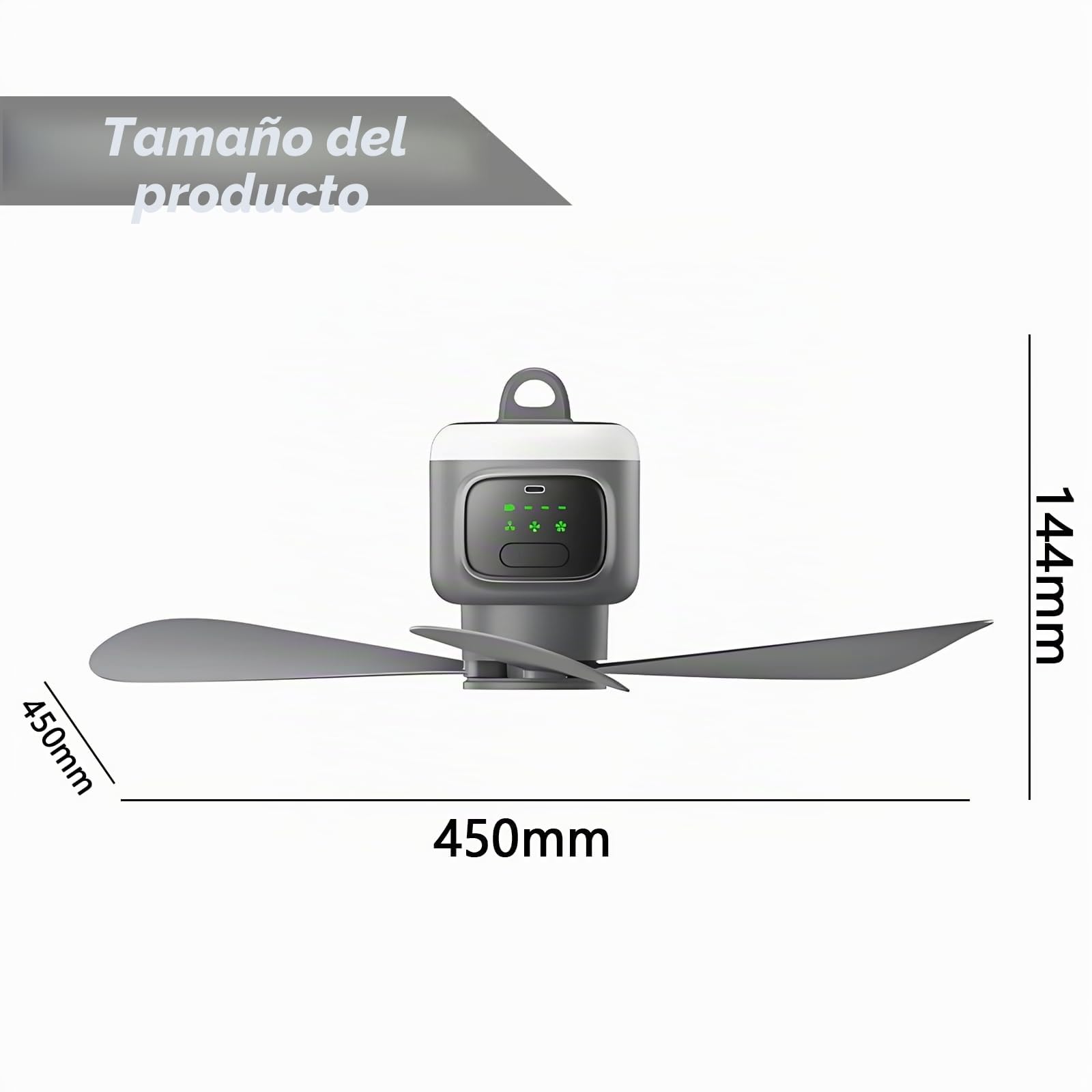 Ventilador de techo con batería de 45 cm, 12000 mAh, recargable, con mando a distancia y luz LED, ventilador de techo silencioso de 4 niveles con temporizador de 2/4/8H, ventilador portátil de camping