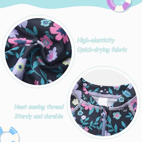 Image of Girls One Piece Swimsuits Rash Guard for Girl Long Sleeve Bathing Suits with Front Zipper Sun Protection Swimwear 3-16 Years